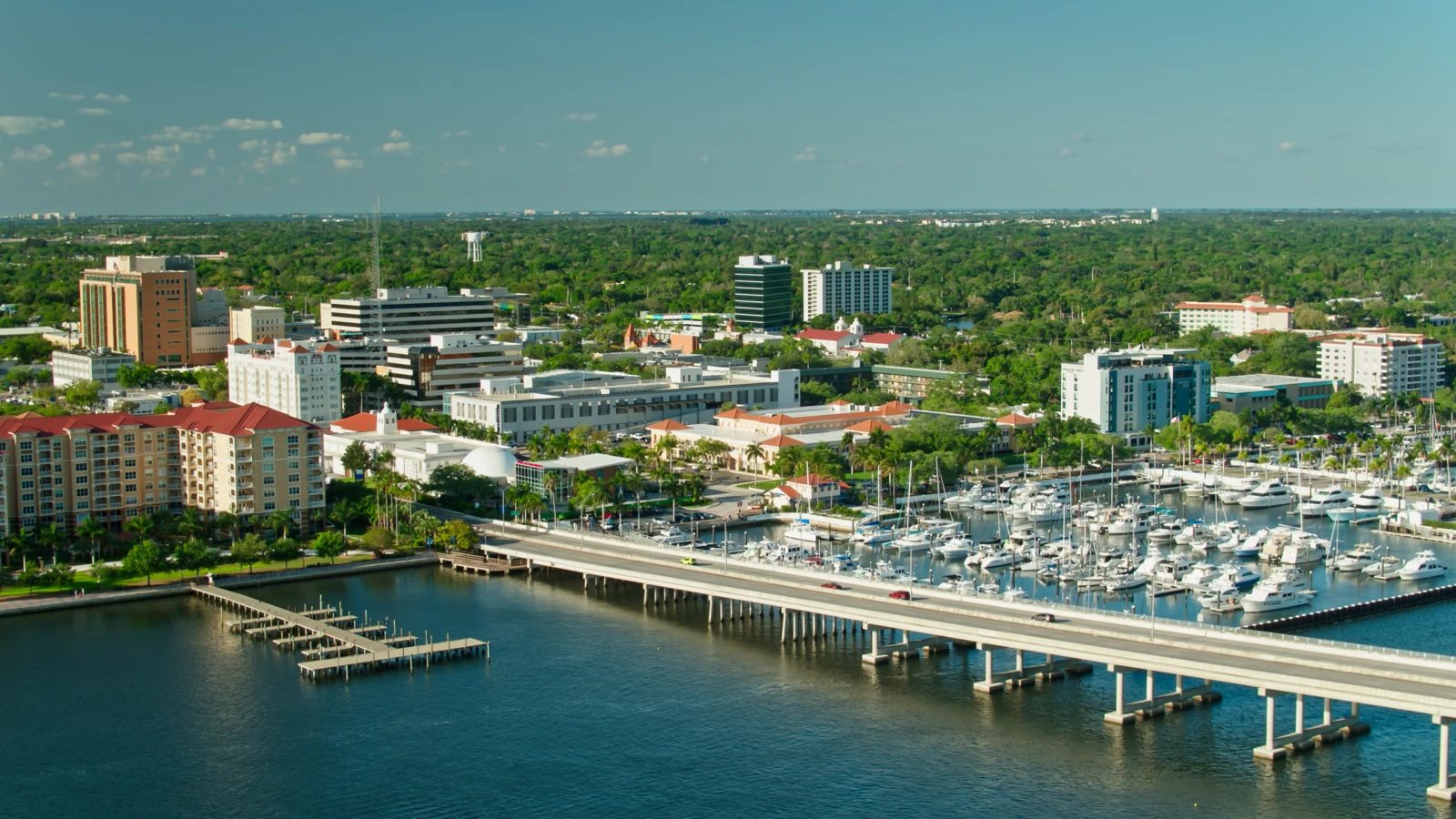 The Bradenton Riverwalk and marina on the Manatee River
